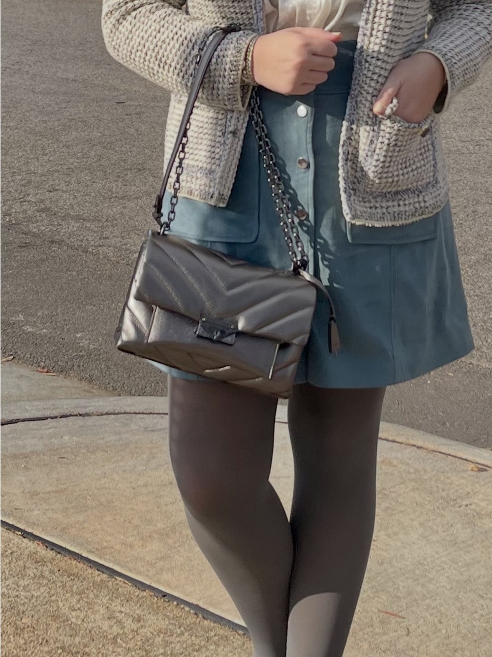 Michael Kors Quilted Shoulder Bag in Dark Gray with Chain Strap